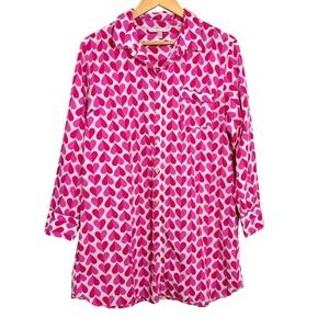 Victorias Secret Pink Heart Print Button Front Sleep Shirt Nightgown Large‎